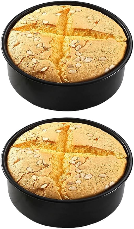 2 Pack 8.27 in Cake Pans, 2.56 in Deep, Straight Sided, Removable Bottom | Includes 2 pans with removable bottoms, No parchment paper included, Use baking sheet if seepage occurs