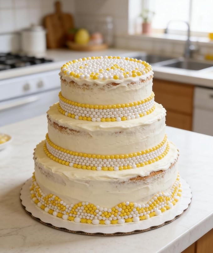 HeDeon&Rles Yellow Pearls Sprinkles for Baking Yellow Sprinkles 90g/3.17oz 4 Size Mix Edible Pearls for Cake Cupcake Pancake Icing Decoration