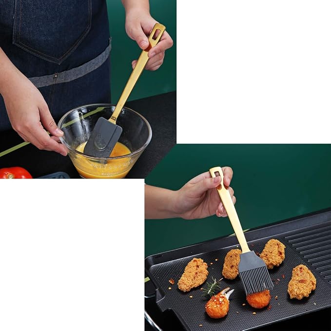 Gold Cooking Spoons, Berglander 6 Pieces Spatula Set Stainless Steel, Metal Spatula, Serving Spoon, Kitchen Tools Set Non-Stick And Heat Resistant, Dishwasher Safe, Easy to Clean (6 Packs)