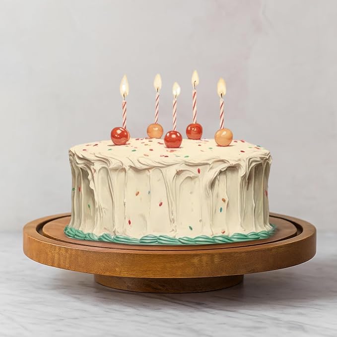 Mela Artisans 12" Mango Wood Lazy Susan Cake Stand 1.5" Tall – Rotating Display Stand Designed for Birthday Cake and Cookie Display, Dessert Tray & Rustic Wedding Decor