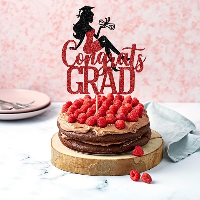 Congrats Grad Cake Topper,2026 Girl Graduation Cake Topper, Congrats Grad Decorations,2026 High School/College/Senior Graduation Party Decorations Supplies (Black red)