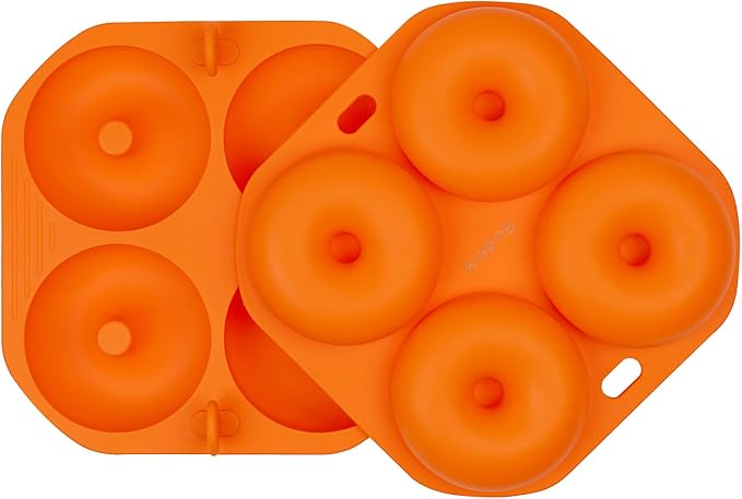 Silicone Donut Pan for Baking Orange: 2 pcs Nonstick Donut Bagel Molds 4 Cavity 3.2 inch. Air Fryer Accessories Compatible with Instant Vortex Ninja Foodi