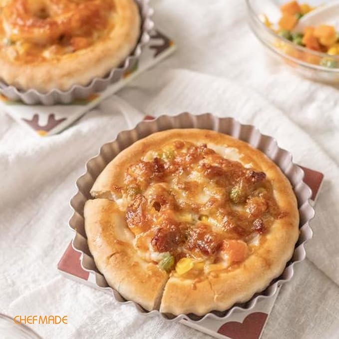 CHEFMADE Mini Round Tart Pan Set, 4-Inch 4Pcs Non-Stick Round Quiche Bakeware for Oven and Instant Pot Baking (Champagne Gold)