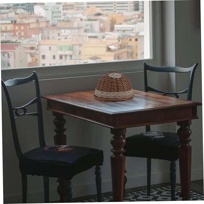 Zerodeko 1Pc Hand Woven Rattan Food Cover Vintage Style Vegetable Protector Dual Use Storage Basket for Kitchen Party Wood Color Design Craftsmanship