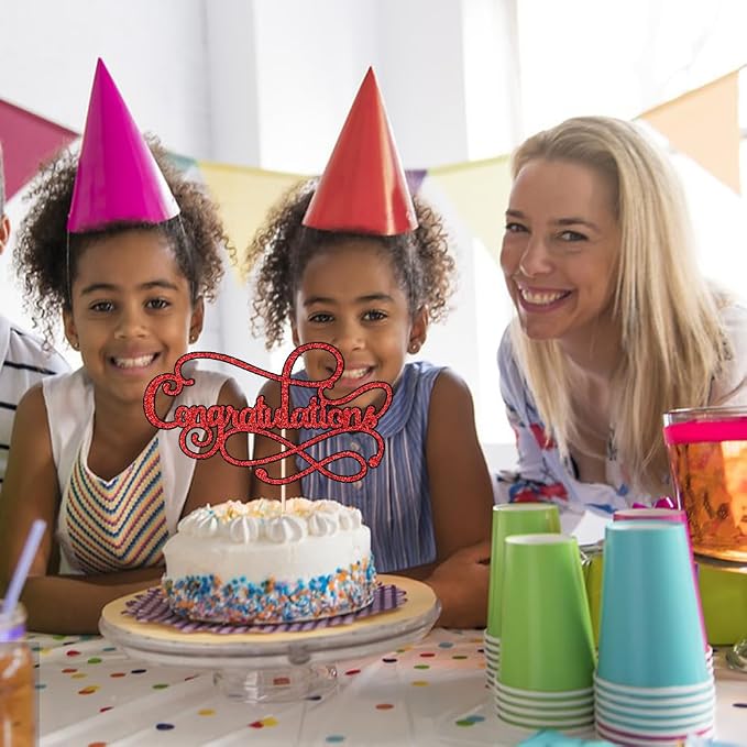 Congratulations Cake Topper,Congratulations 2026 Graduation Cake Topper,Graduation, Wedding, Retirement, Birthday, Anniversary, Celebration Party Decorations Supplies (Black Red)