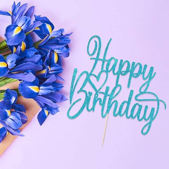 Handmade Glitter Happy Birthday Cake Topper- Happy Birthday Cake Decor,Fabulous Cake Decoration,Anniversary/Birthday Party Decoration Supplies (blue)