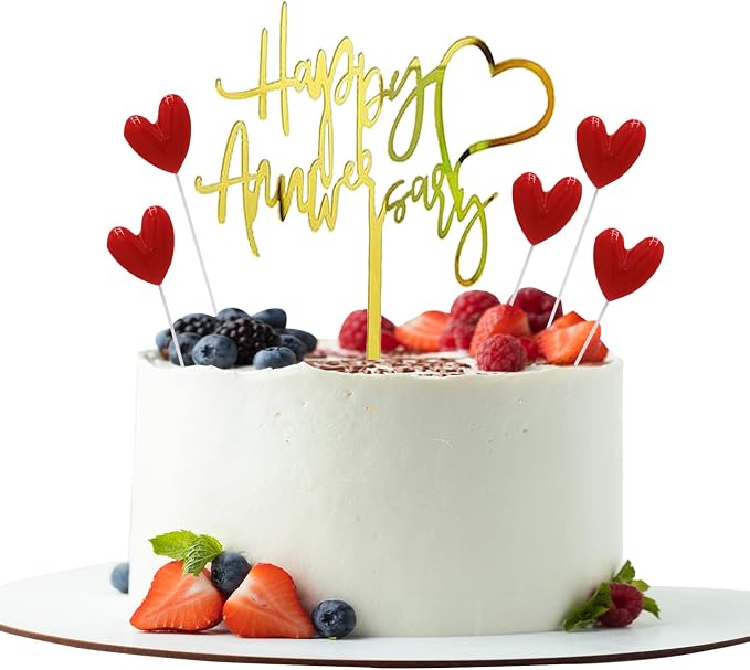 Happy Anniversary Cake Topper Happy Anniversary Cake Decorations for Party Decorations (one gold heart)