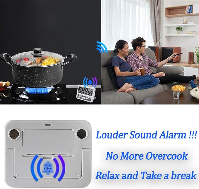 Digital Kitchen Timer, Large Display Countdown/Up Timer with Digits Directly Input, Fast Setting, Loud Alarm, ON/Off, Magnetic Back Stand for Cooking, Baking, Study