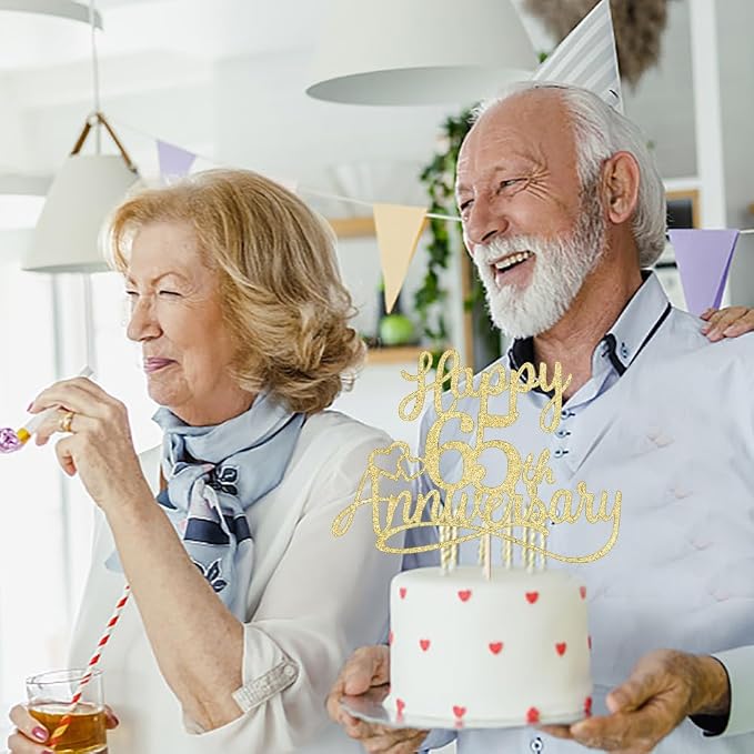 Sleyberoy Glitter Happy 65th Anniversary Cake Toppers -Wedding Anniversary Party Decorations, 65th Wedding Anniversary, Company Anniversary Party, Birthday Party Decorations