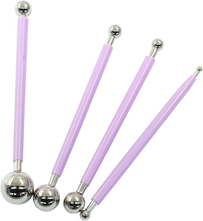 4Pcs Metal ball Fondant Tool Stainless Steel Modelling Ball Tools Set DIY Cake Decorating Tool for Sculpting and Shaping (Purple)