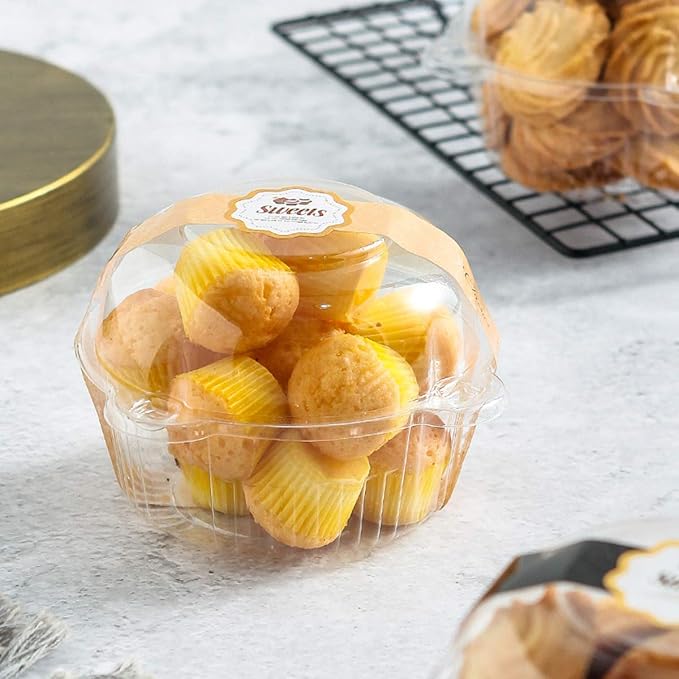 Bekith 150 Pack Individual Cupcake Containers, Plastic Cupcake Holder with Lid, Single Cupcake Boxes, Muffin Container for Party, Stackable