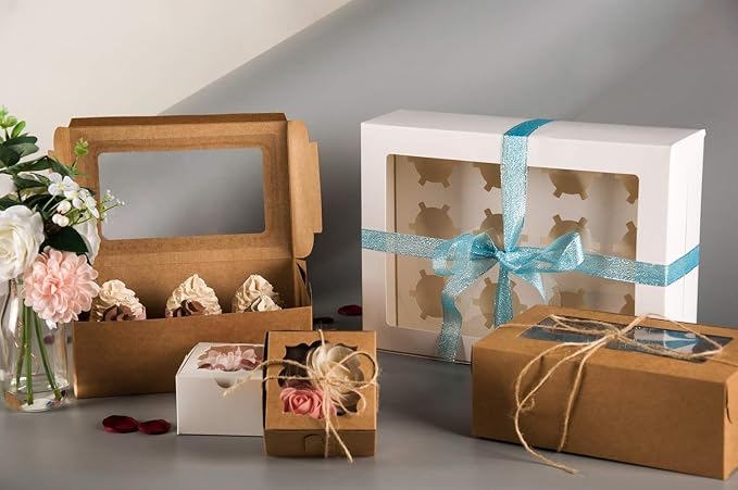 YunKo 15 Pack Cupcake Boxes, 12 Count Cupcake Containers with Window, White Bakery Boxes for Muffins, Desserts, Birthday Party, Wedding, 13.4 x 10 x 4 Inch