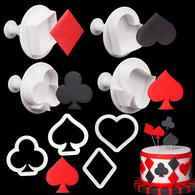 8 Pieces Poker Playing Bridge Plastic Cookie Cutter Playing Card Fondant Cutter Poker Cards Fondant Mold(Spade, Club, Diamond, and Heart)