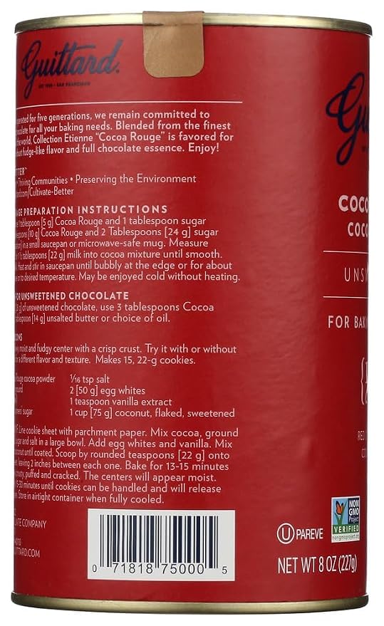 E Guittard Cocoa Powder, Unsweetened Rouge Red Dutch Process Cocoa, 8oz Can - Pack of 2