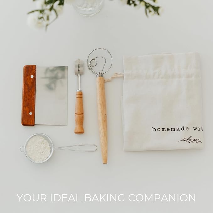 KIBAGA Beautiful Linen Bread Bag Set and Proofing Cover For Homemade Sourdough Bread - Keeps Your Loaf Fresh for Days - Reusable and Easy to Clean Storage Bag, The Perfect Baking Accessories