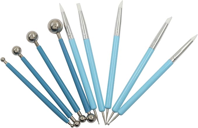 Dotting Tools, Silicone Clay Sculpting Tool Set - 9 Piece Silicone Paint Brushes & Modeling Kit for Pottery, Ceramics, Nail Art & Crafting