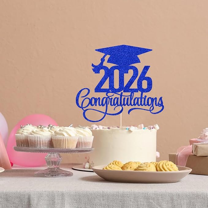Glitter 2026 Congratulations Graduation Cake Topper,Congrats Grad Cake Decor - 2026 High School/College/Senior Graduation Party Decorations Supplies (2026Congratulations Dark blue.)