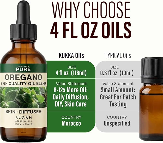 100% Pure Oregano Oil - 4 Fl Oz Oregano Essential Oil for Hair, Skin, Diffuser, Aromatherapy & DIY Soap Making Scent