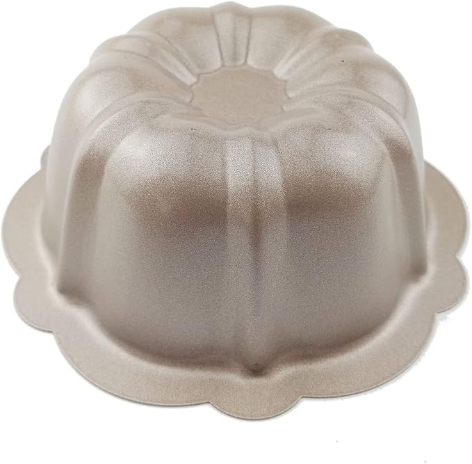 4 Inch Nonstick Mini Fluted Cake Pan, Metal Tube Baking Mold | Set of 4 Carbon Steel Pumpkin Shaped Bakeware for Cupcake, Muffin, Brownie, Pudding - Gold