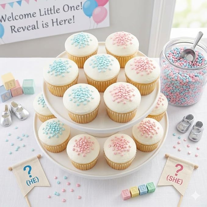 Oasis Supply Baby Shower Sprinkles & Sugar Shapes – Edible Decorations for Cakes, Cupcakes, and Cookies – Gender Reveal, Boy, Girl, and Neutral Party Baking Decorations - Pink Pearl Quin Sprinkles