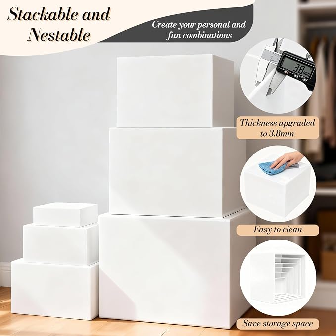 6 Pcs Buffet Risers with Mini Sign and Maker, Food Risers Display Stands for Buffet Table Party Catering Dessert Jewelry Collectibles, Nesting Cube Boxes with Hollow Bottoms (8",7",6",5",4",3")