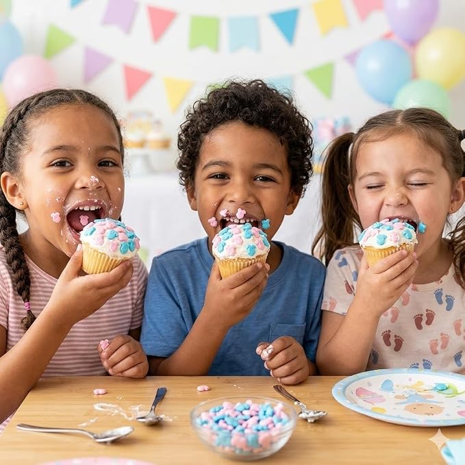 Oasis Supply Baby Shower Sprinkles & Sugar Shapes – Edible Decorations for Cakes, Cupcakes, and Cookies – Gender Reveal, Boy, Girl, and Neutral Party Baking Decorations - - Pink & Blue Baby Onesies