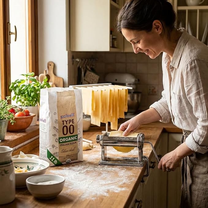POLSELLI Organic Flour, Type 00, 100% Italian Grain Double Zero Flour, 5 kg | Extra Fine "00", Organic Wheat Flour For Neapolitan Pizza, Pasta And Bread; All-Natural, Unbleached, Unbromated, No Additives