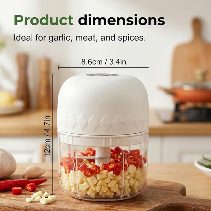 Electric Garlic Chopper, Mini Veggie Chopper Garlic Mincer (White) | Portable Cordless Vegetable Chopper, Rechargeable Wireless Food Processor for Garlic Onion Ginger Chili Vegetables Meat