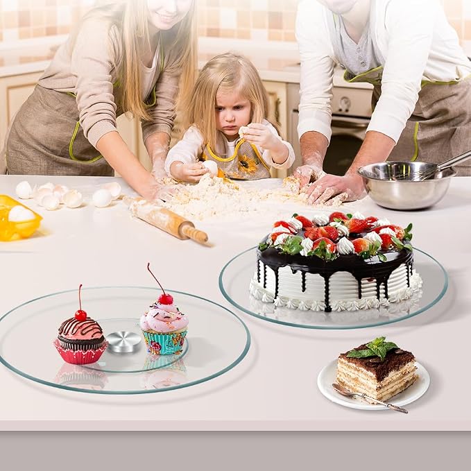 Glass Cake Stand,13.78 inch Cake Display Stand,Rotating Cake Turntable for Cake of Tempered Glass,Dessert Stand for Party,Birthday,Baby Shower,Wedding
