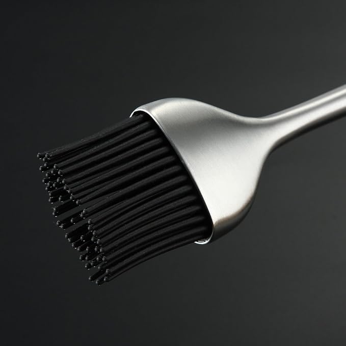Heavy-duty BBQ Basting Brush by HQY - Silicone Bristles with 12 Inch Stainless Steel Handle - Make Grilling Easy - 5 Year Guarantee