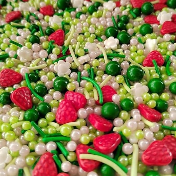 Sentovac Edible Strawberry Jimmies and Flowers Mixing Sprinkles for Decorating 1 Bottle 3.35oz/ 95g | Cake Cupcakes and Ice Cream Topper Decorations