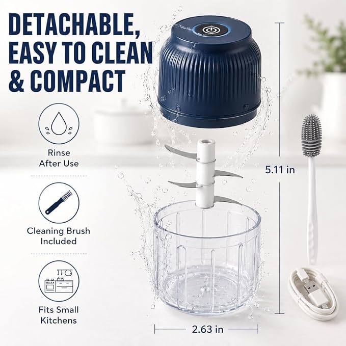 Household Electric Garlic Crusher, Mini Electric Food Chopper with 6 Blades, 350ml Cordless Garlic Mincer with Lid, One-Touch Food Processor for Onion, Ginger, Chili, Herbs, Nuts (Mixed)
