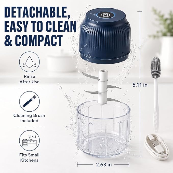 Household Electric Garlic Crusher, Mini Electric Food Chopper with 6 Blades, 350ml Cordless Garlic Mincer with Lid, One-Touch Food Processor for Onion, Ginger, Chili, Herbs, Nuts (2*White)