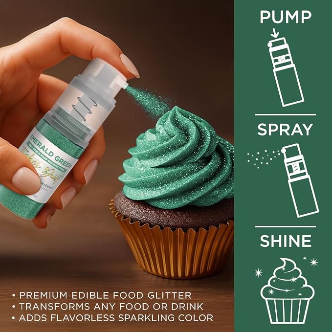 Bakell - Emerald Green Tinker Dust (4g, 1x Mini Spray Pump) Edible Glitter for Food, Desserts, and Baked goods!