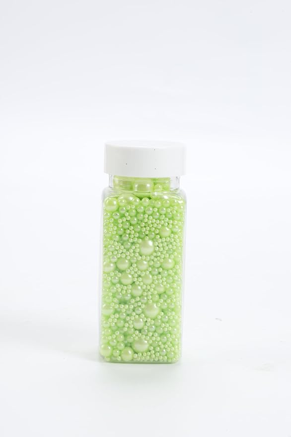 Zali Edible Pearl Sprinkles, Green, 26 Colors Mixed Size | Gluten Free, Food Grade, For Cakes, Cupcakes, Cookies, Donuts & Ice Cream, Wedding & Valentine's Day Decoration