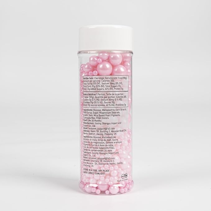 Twisweet Pink Pearl Sprinkles for Cake Decorating, Edible Sugar Pearls for Baking, Mix Size, Cake Topper Cupcake Cookie Ice Cream Dessert Decorations, Baby Shower Wedding Birthday Valentine Supplies (130g/4.58oz)