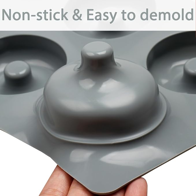 Silicone Donut Mold Pans, 6 Cavity Non-Stick Baking Tray for Chocolate Dessert, Gray, 10.8 x 6.8 x 0.8 inches