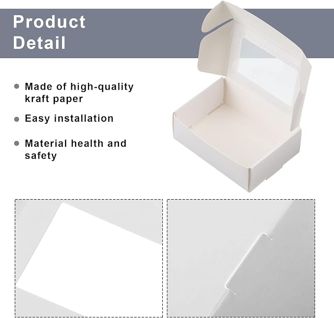 Zonon 30 Pcs Soap Boxes for Homemade Packaging, Mini Kraft Boxes with Window for Bakery Candy Soap Making Gift Packaging, 3.7x2.6x1.4 Inch (White)