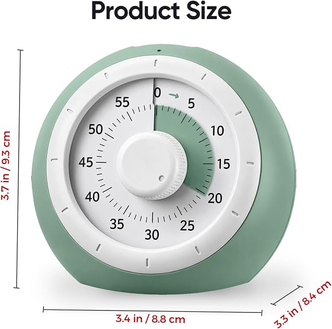 Visual Timer for Kids, 60-Minute Silent Countdown for Classroom, Home, Office, Kitchen, Rainbow Pattern Desk Timer, Time Management Tools with Silent Operation, Pomodoro Timer (Green)