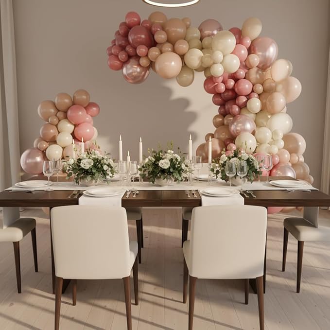 Balloon Garland Arch Kit – 146 Pcs Dusty Pink, White Sand, Nude & Rose Gold Balloons for Baby Shower, Birthday, Gender Reveal, Wedding Party – DIY Kit by Vellax™
