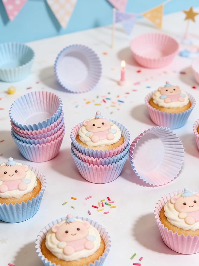 300 Pcs Gradient Color Cupcake Liners, Cake Baking Cups - Gradient Cupcake Wrappers, Standard Muffin Cupcake Wrappers Holders (Base Dia 1.97in, Height 1.18in, Top Dia 2.76in) (Gradient)