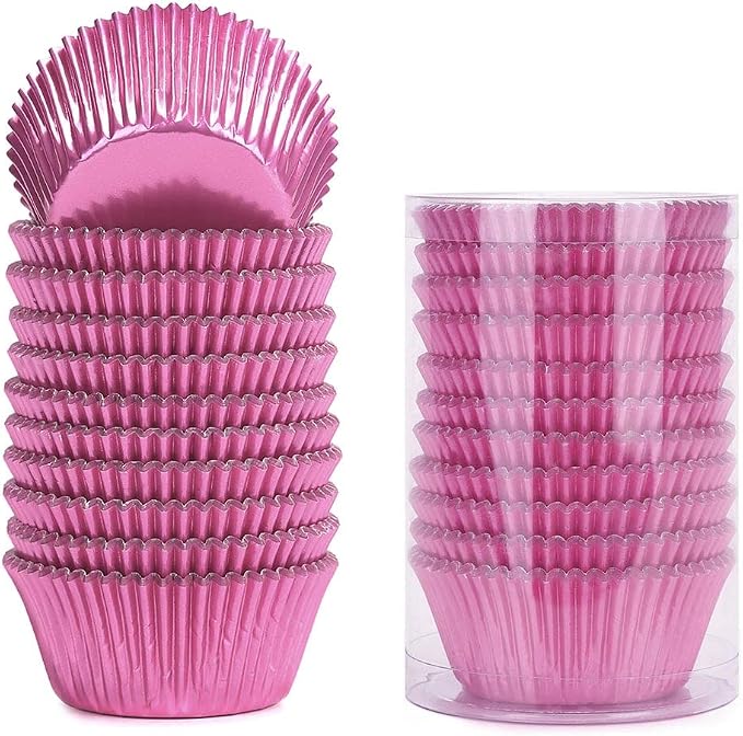 Gifbera Standard Pink Foil Cupcake Liners for Baking 200 Count - Metallic Greaseproof Cupcake Wrappers Muffin Cups, Heavy Duty, Non-Stick, Easy to Peel