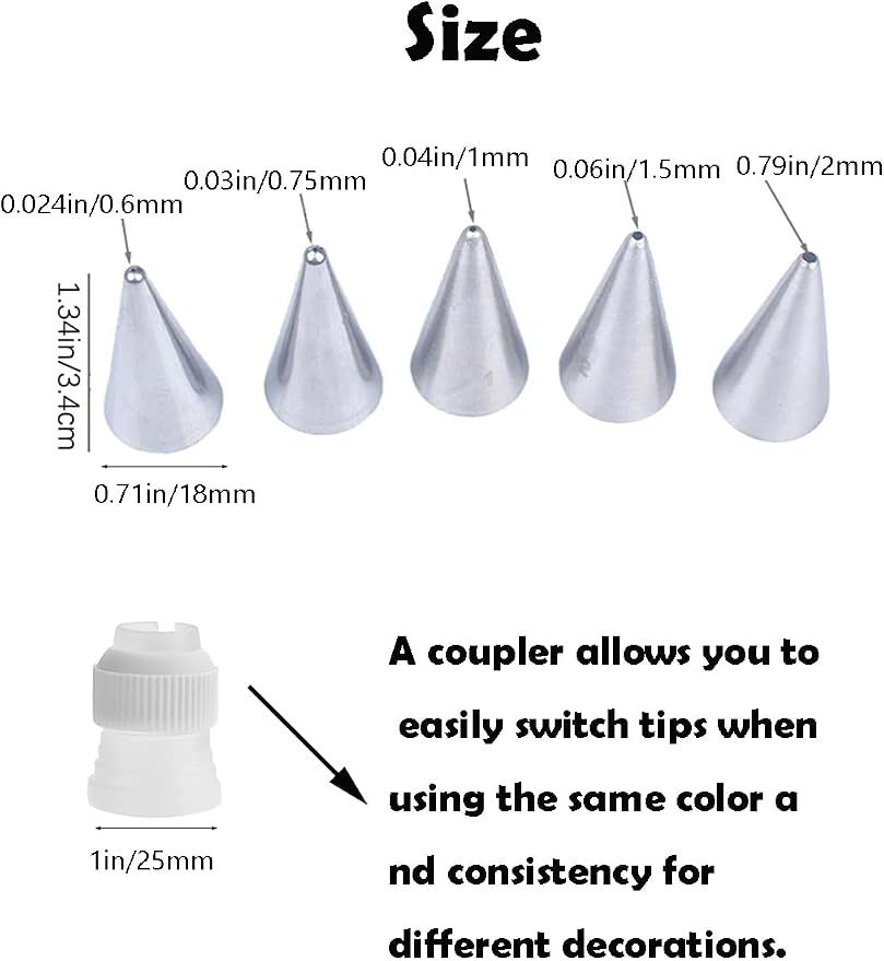 Cookie Piping Tips with Coupler,Small Icing Tips for Writing,Detail,Royal Icing & Plastic Piping Coupler for Easy Switching