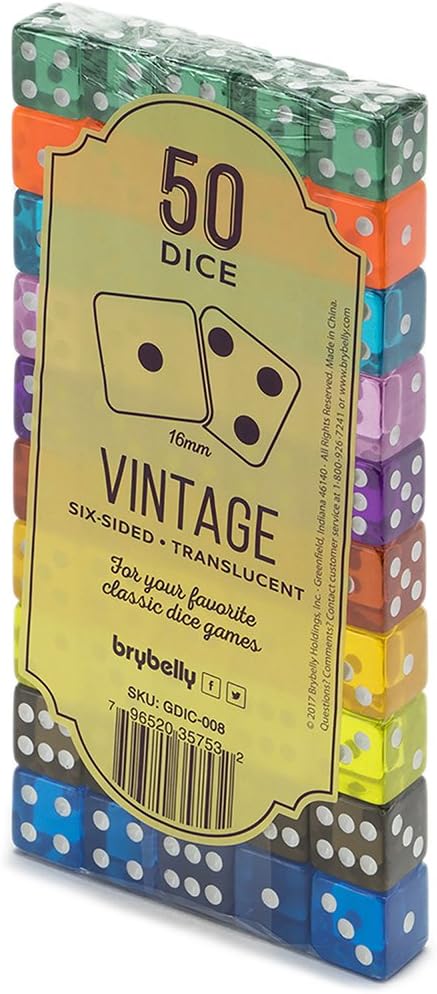 Brybelly Bulk Dice for Board Games, Casino Games & Tabletop RPGs - D6 Standard 16mm Game Dice Pack - Variety, 50 Count