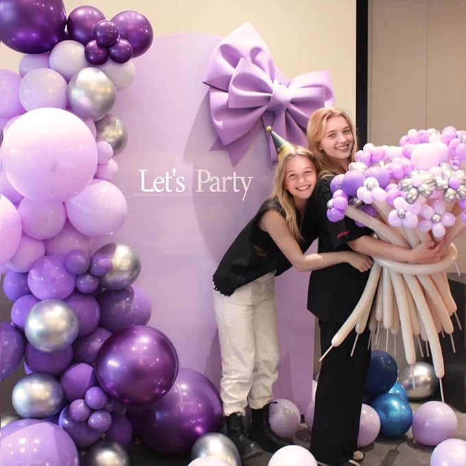 MEBAY Purple and Silver Balloon Garland Arch Kit, 166Pcs Purple Metallic Pastel Lavender Maca Lilac Violet Gold Chrome Balloons for Birthday Wedding Baby Shower Party Decoration