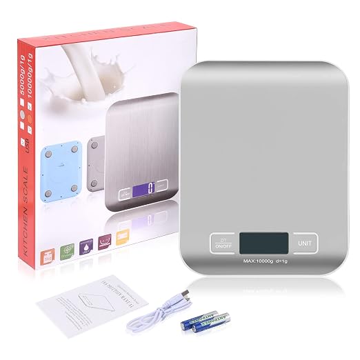 Digital Shipping Scale,Stainless Steel Panel, Accurate Portable Postal Scale for Packages, Small Business,Kitchen, Food, Handmade, Liquids, and Boutique (Silver Rechargeable(10kg/1g))