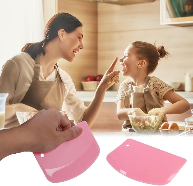 Patty Both Dough Scraper Bowl Scraper Flexible Multipurpose Pastry Scraper Plastic Dough Cutter for Bread Cake Dough Fondant Icing (Pink, Green,White)