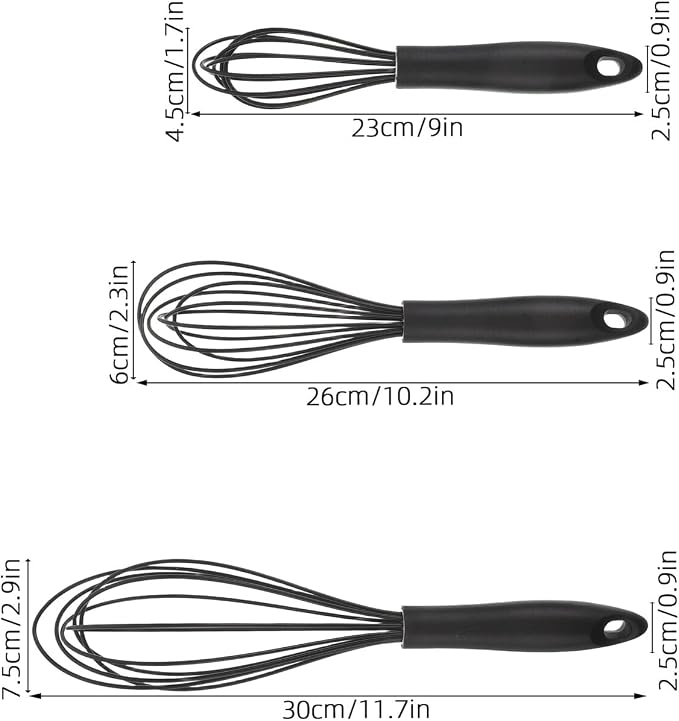 ABOOFAN 3pcs Silicone Whisk Set with Small, Medium, Large Balloon Whisks – Manual Handheld Egg Beater and Milk Frother, Silicone Coated for Non-stick Cookware, Kitchen Mixing and Blending