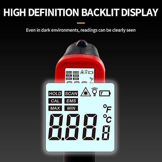 Digital Infrared Thermometer Gun for Cooking,-58 to 1112 °F Laser Temperature Gun with Adjustable Emissivity&MAX&MIN,IR Thermometer for Pizza,Oven,Grill,Kitchen,BBQ,Meat,Food,Griddle (not for Human)