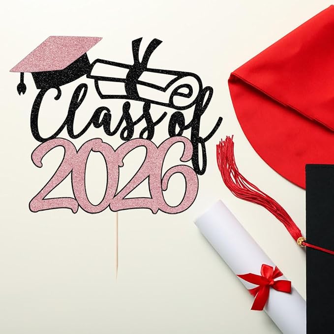 Gold Class of 2026 Congrats Grad Cake Topper Glitter Graduation Party Supplies - High School College Graduates -College Graduate Cake Topper Decorations (Black rose1)